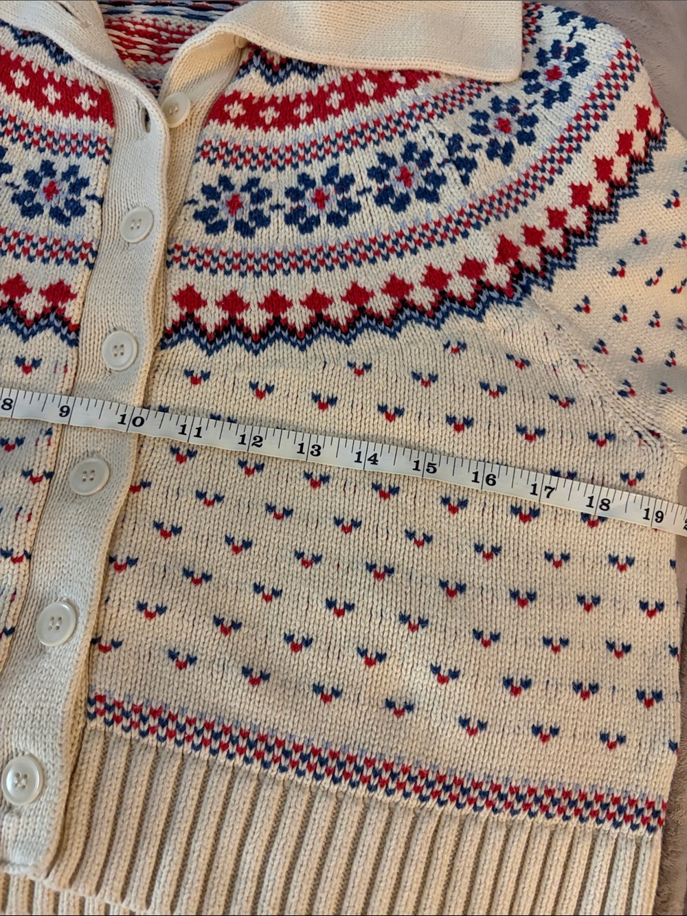 The Great. Fair Isle Cropped Cardigan in Cream - Picture 7 of 12
